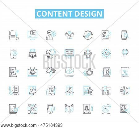 Content Design Linear Icons Set. Strategy, Branding, Messaging, Formatting, Storytelling, Visuals, T