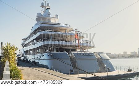 View On The Mayan Queen Super Yacht Built By Blohm And Voss. Moored In Malaga Marina