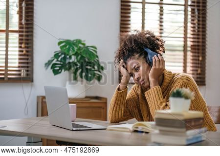 Young Teenager Asian Woman Prepare Learning Study Listen From Online Class Video Call Zoom Google Me