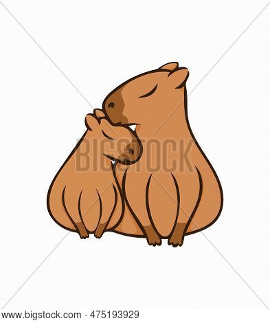Adorable Couple Of Capybaras. Vector Illustration. Capybara Image Isolated On White Background. Simp