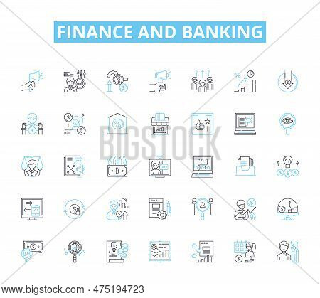 Finance And Banking Linear Icons Set. Investment, Budgeting, Credit, Interest, Savings, Loans, Mortg