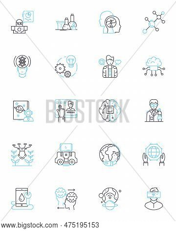 Cybernetics Engineering Linear Icons Set. Robotics, Automation, Machine Learning, Nanotechnology, Au