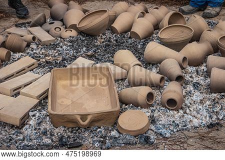 Amarante, Portugal - Circa April 2022: Preparation Of The Bonfire During The Cooking Process Of The 