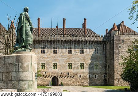 Guimaraes, Portugal - Circa April 2018 : Statue Of The First King Of Portugal D Afonso Henriques By 