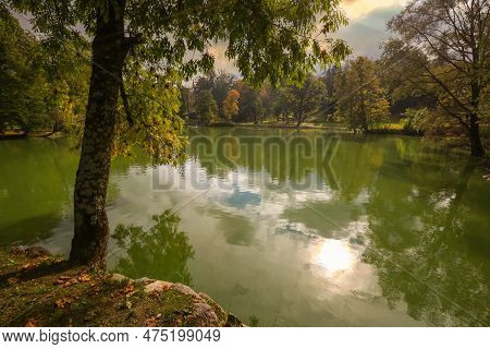 Autumn Park In The Town Cesis, Latvia