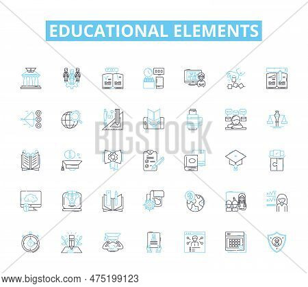 Educational Elements Linear Icons Set. Curriculum, Lesson Plans, Assessments, Teaching, Learning, In