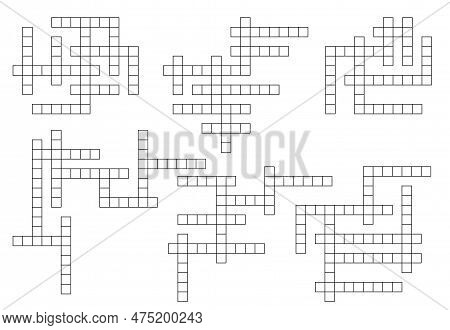 Crossword Game Grid. Word Puzzle Quiz Vector Template With Blank White And Black Square Boxes. Find 