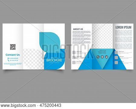 Blue Simple Corporate Trifold Brochure. Lyer Report Template. Design Illustration.
