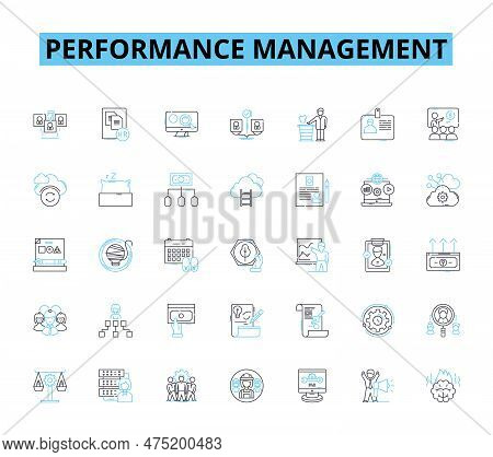 Performance Management Linear Icons Set. Metrics, Feedback, Goals, Appraisal, Evaluation, Developmen