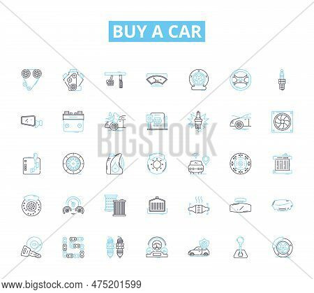 Buy A Car Linear Icons Set. Purchase, Vehicle, Auto, Automobile, Transport, Drive, Investment Line V