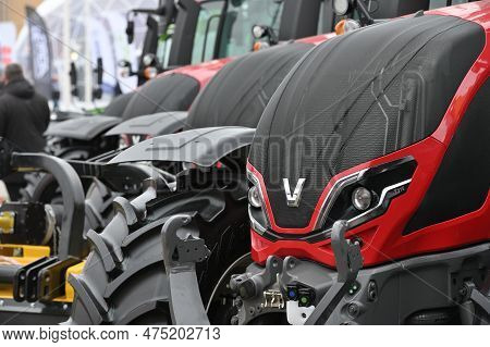 Kaunas, Lithuania - March 30, 2023: Close Up To Valtra Tractor Vehicle At International Agricultural