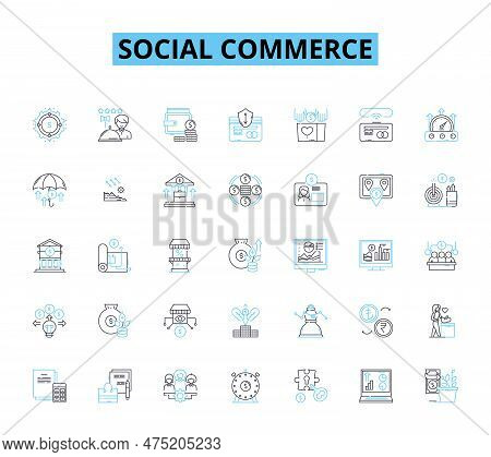 Social Commerce Linear Icons Set. Marketplace, E-commerce, Shopping, Influencers, Advertising, Sales