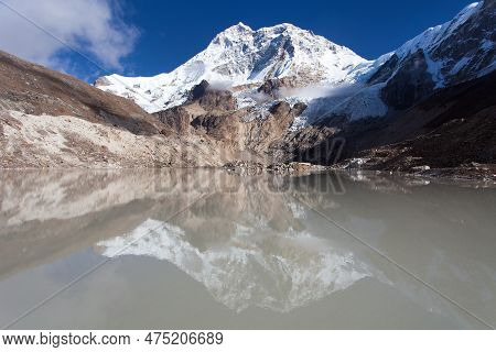 Mount Makalu Mirroring In Lake, Makalu Barun National Park, Nepal Himalaya Mountain
