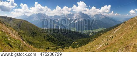 Panoramic View Of The Sexten Dolomites Mountains Or Dolomiti Di Sesto From Carnian Alps Mountains, I