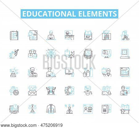 Educational Elements Linear Icons Set. Curriculum, Lesson Plans, Assessments, Teaching, Learning, In