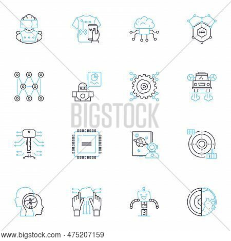 Cybernetics Engineering Linear Icons Set. Robotics, Automation, Machine Learning, Nanotechnology, Au