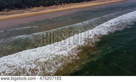 Arial Drone View Of Ocen Wave Breaking Into The Sea Beach Hd