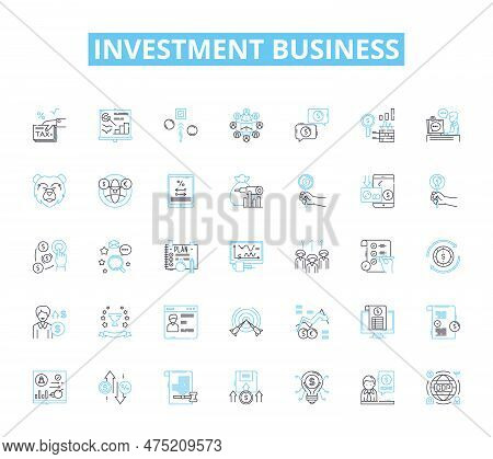 Investment Business Linear Icons Set. Portfolio, Diversification, Stock, Bonds, Return, Risk, Asset 