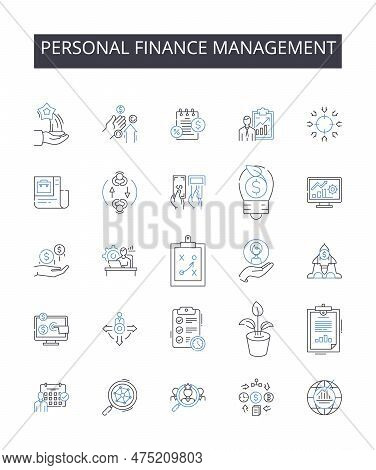 Personal Finance Management Line Icons Collection. Telemedicine, Virtual Care, Wearables, Sensors, H