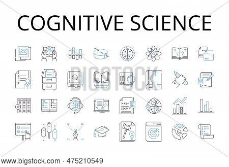 Cognitive Science Line Icons Collection. Quantum Physics, Social Psychology, Linguistic Analysis, Cy