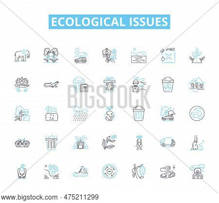 Ecological Issues Linear Icons Set. Climate Change, Pollution, Deforestation, Biodiversity, Sustaina