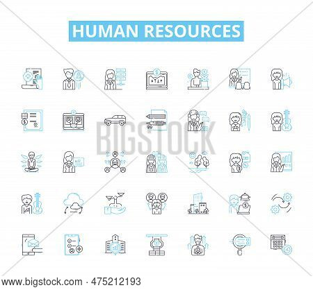 Human Resources Linear Icons Set. Recruitment, Hiring, Onboarding, Training, Development, Performanc