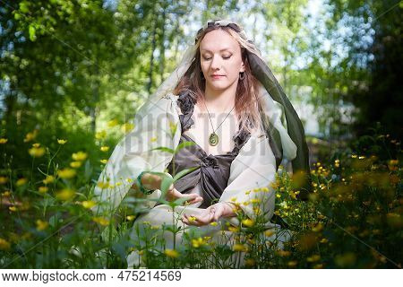 Beautiful Seductive Dryad. Pagan Spirit Of The Forest. Portrait Of Beautiful Dryad. Fairy Who Loves 
