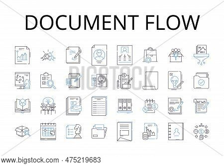 Document Flow Line Icons Collection. Workflow Management, Information Stream, Business Process, Task