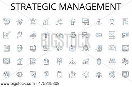 Strategic Management Line Icons Collection. Demographics, Growth, Density, Migration, Urbanization, 