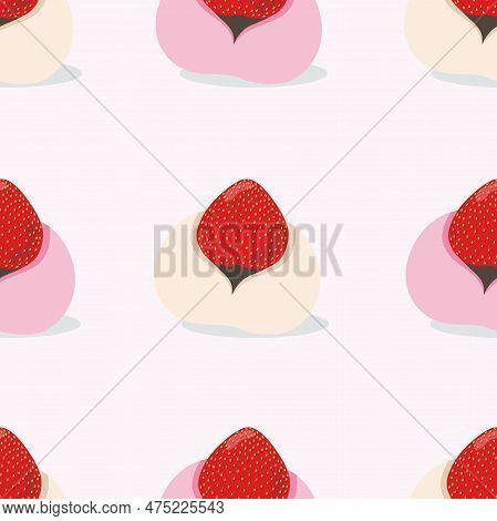 Cute Strawberry Mochi Seamless Pattern. Daifuku Traditional Japanese Dessert. Asian Food. Stock Vect