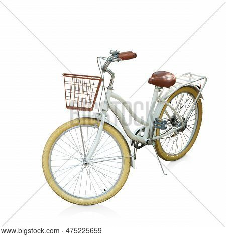Beautiful White And Brown And Yellow Bicycle On White Background, Object, Transpotation, Decor, Fash