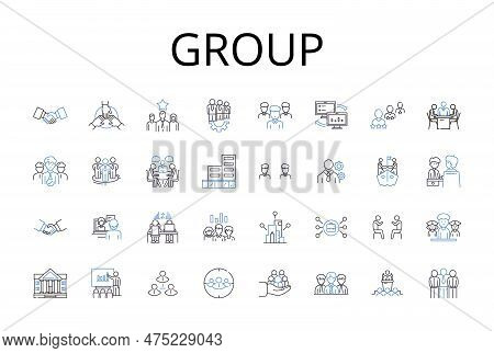 Group Line Icons Collection. Pair, Crowd, Team, Class, Bunch, Company, Squad Vector And Linear Illus