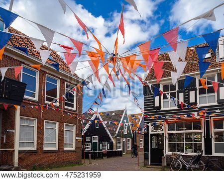 Marken, Netherlands - April 26, 2022: A Picturesque Village In The Netherlands, Marken Celebrates Qu