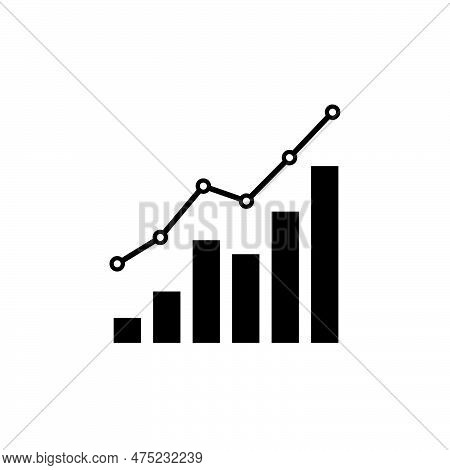 Chart Graph. Black Icon Graph Growth With Arrow Isolated On White Background. Hologram Positive Perc