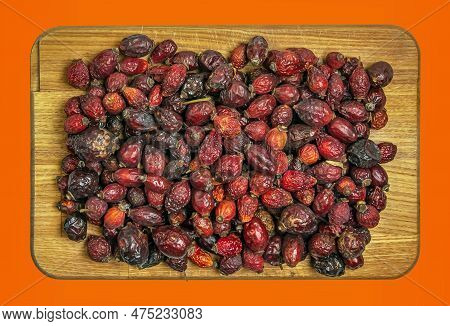 Background Made Of Dry Rose Hips. Fharmaceutical Raw Materials. Healing Herbs Rosae Fructus. Rosae P