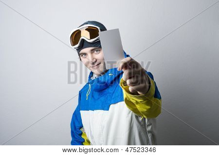 Young Man Holding Blank-Skipass