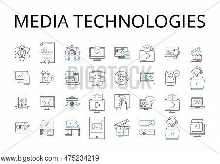 Media Technologies Line Icons Collection. Digital Devices, Information Systems, Communication Tools,