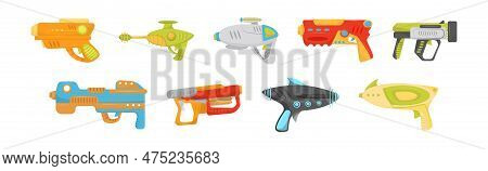 Water Gun Or Water Pistol As Toy Gun For Shooting Water Vector Set