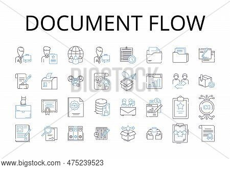 Document Flow Line Icons Collection. Workflow Management, Information Stream, Business Process, Task