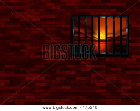 Finestra carcere ingraticciati, tramonto di là