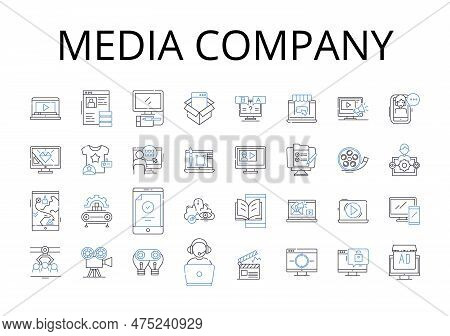 Media Company Line Icons Collection. Advertising Firm, News Outlet, Television Nerk, Publishing Hous