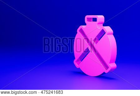 Pink Canteen Water Bottle Icon Isolated On Blue Background. Tourist Flask Icon. Jar Of Water Use In 