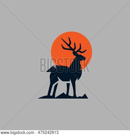 Deer Head Moon Silhouette Deer Hunting Logo Design