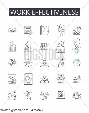 Work Effectiveness Line Icons Collection. Team Synergy, Employee Engagement, Task Efficiency, Meetin
