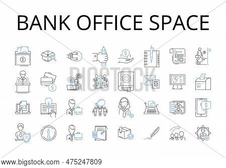 Bank Office Space Line Icons Collection. Financial Institution Premises, Banking Establishment Area,