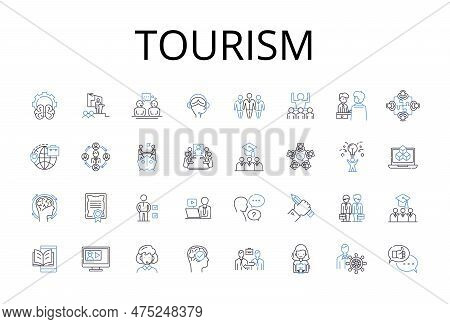 Tourism Line Icons Collection. Travel Industry, Vacation Business, Hospitality Sector, Sightseeing M