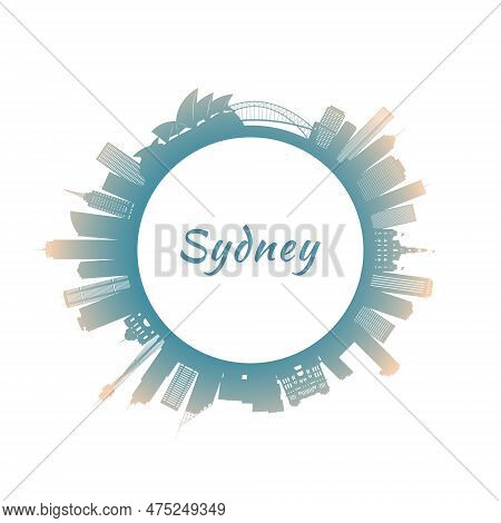 Sydney Skyline With Colorful Buildings. Circular Style. Stock Vector Illustration.