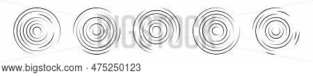 Set Of Circular Ripple Icons. Concentric Circles With Broken Lines Isolated On White Background. Vor