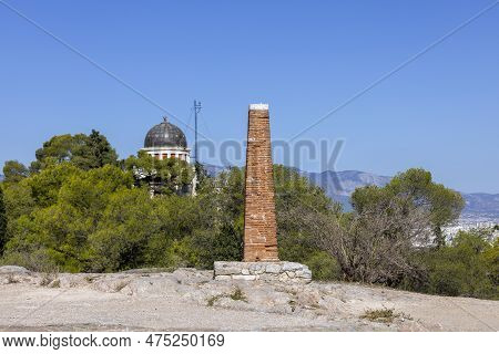 Neoclassical Building Of National Observatory Of Athens On Mouseion Hill, Athens, Greece.  It Is A R