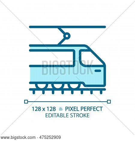 Tram Pixel Perfect Blue Rgb Color Icon. Tramway Train. Urban Transport. Light Rail Vehicle. Modern S